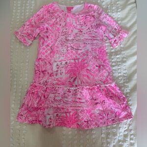 Lilly Pulitzer Pink and White Tropical Dress Size L 8/10